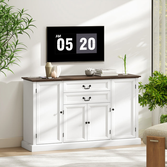 HOMCOM Buffet de style campagnard 58 po avec station de charge, blanc