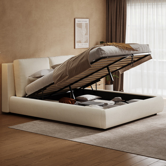 Diana Ottoman Hydraulic Lift Storage Platform Bed with Luxurious Boucle Upholstered and Sturdy Storage,King Size,White