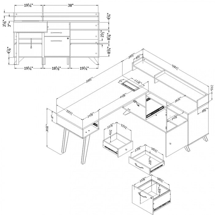 Helsy Bureau en L avec barre d'alimentation et huche amovible Noyer naturel, de Meubles South Shore