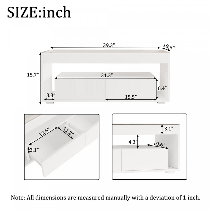 Emily table basse avec eclairage LED et rangement ouvert, blanc