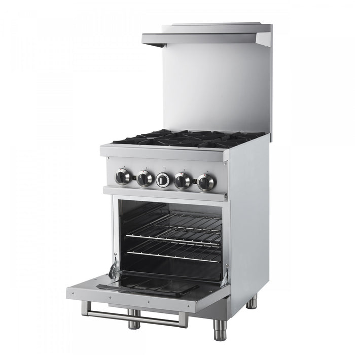 Cuisiniere a gaz Commerciale en acier inoxydable de 24 po, 4 bruleurs, 120 000 BTU – FCMGR0093-24