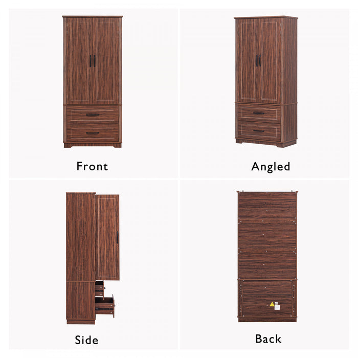 Armoire De Rangement Angela 71\" Avec Etageres Reglables Et 2 Tiroirs - Brune