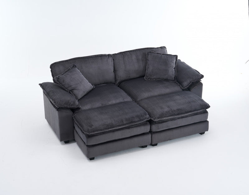 Liam Canape modulaire confortable Cloud 84,6\" avec revetement en velours cotele, Gris