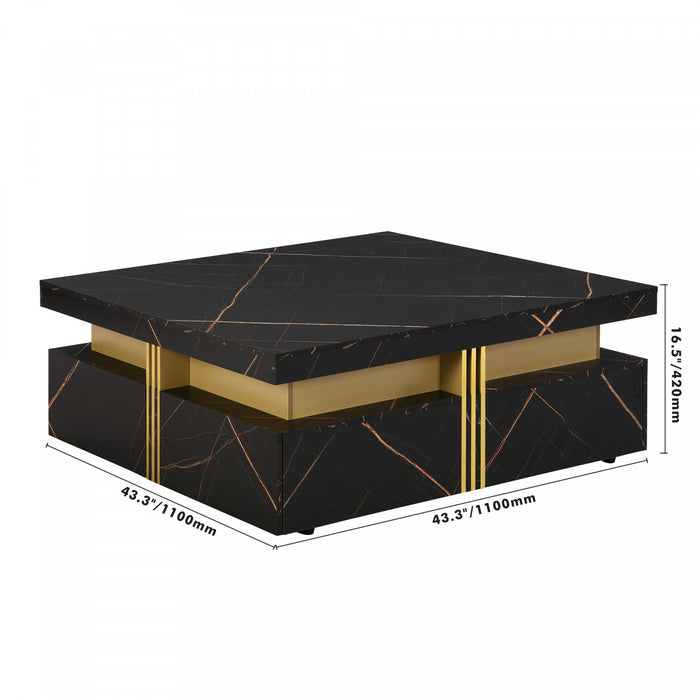Table Basse Carree Marcia De 43,3\" En Bois Composite Avec Tiroirs De Rangement, Noire