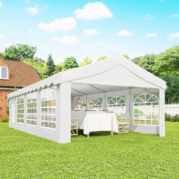 Outsunny Tente de Reception Grande et Robuste 4 x 8 m avec Parois Laterales, Blanc