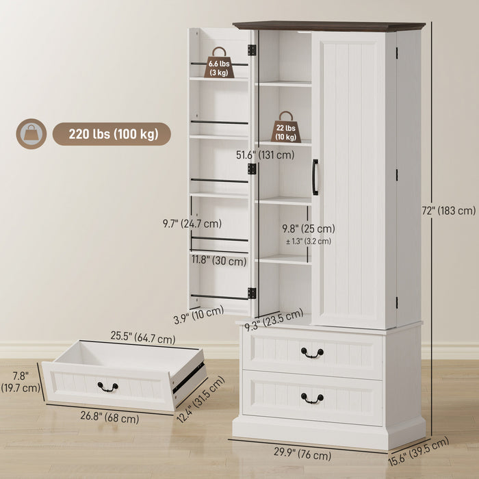 HOMCOM Armoire de cuisine 72\" avec eclairage LED et etageres de porte Blanc
