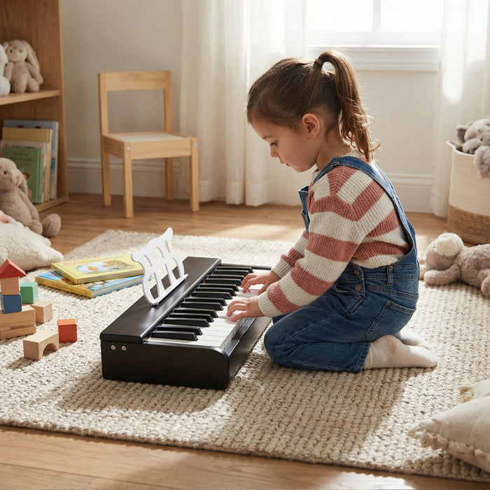 Costway Clavier de Piano pour Enfants 30 Touches avec Pupitre Amovible et Fonction Demarrage a Une Touche - Noir