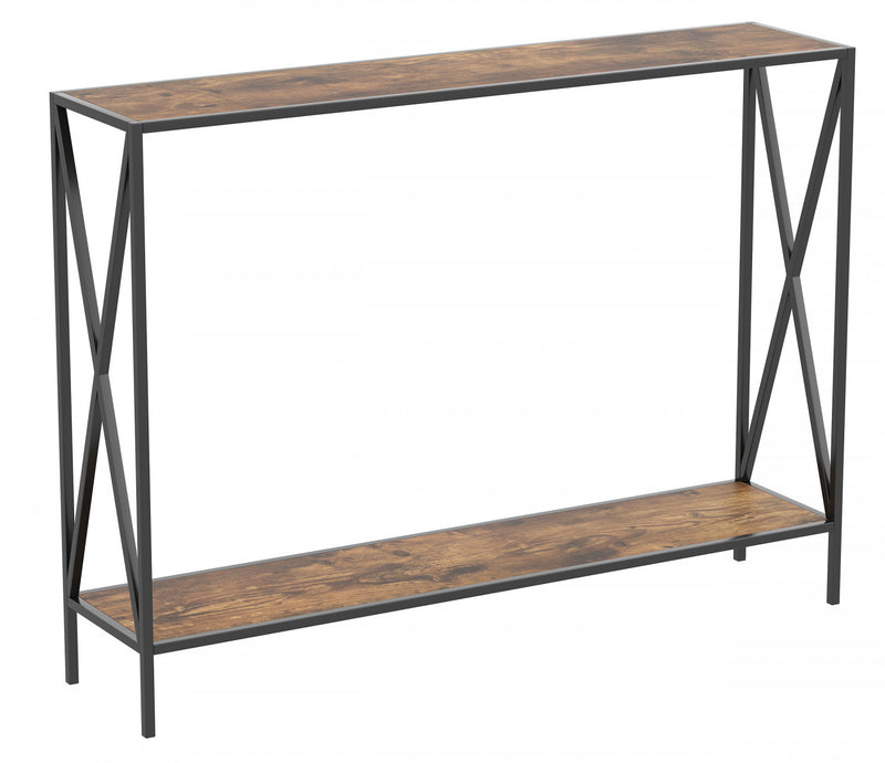 Console de 40 po avec 1 tablette - bois recyclé brun et base en métal noir