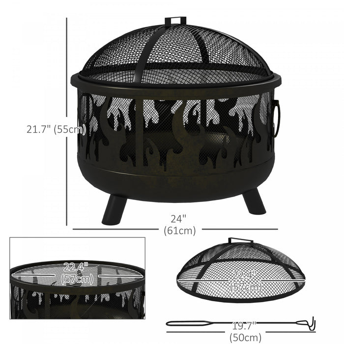Outsunny Foyer Exterieur Rond De 24 Po, Foyer 2 En 1 Avec Couvercle, Grill