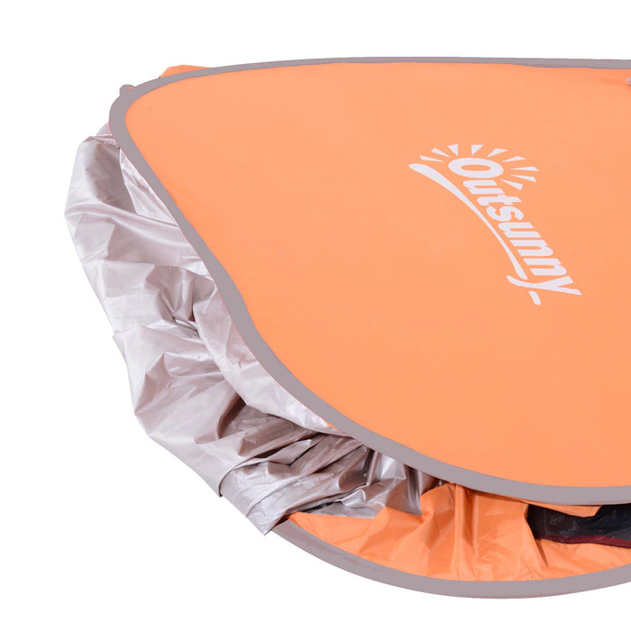 Abri De Plage Tente De Plage Pliable Pop-up Automatique Instantane Protection Uv Fenetre Arriere Grand Tapis De Sol Orange