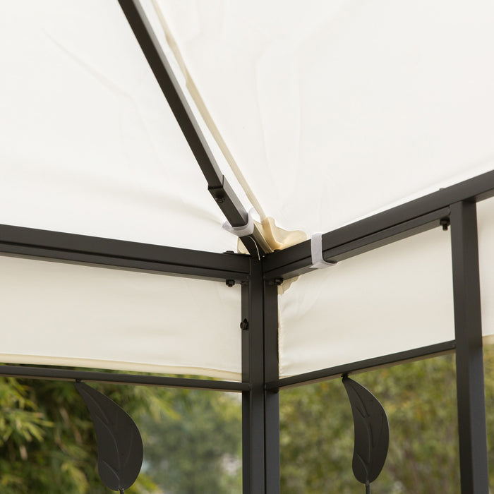 Outsunny 10 'x 10' Jardin Exterieur En Metal Tonnelle Patio Auvent Chapiteau Patio Tente De Fete Auvent Abri Toit Ventile Cadre Decoratif Creme