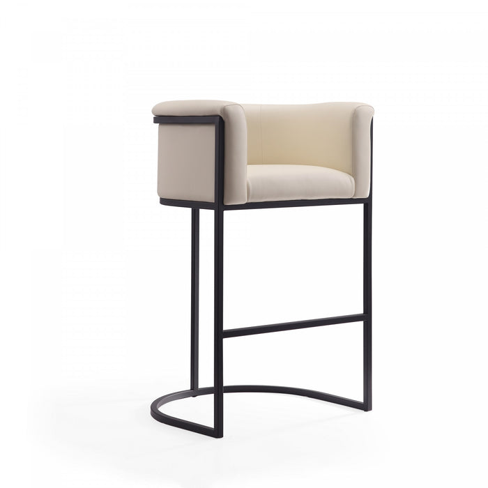 Tabouret de bar rembourre en metal style cosmopolite mi-siecle moderne, creme - Lot de 2