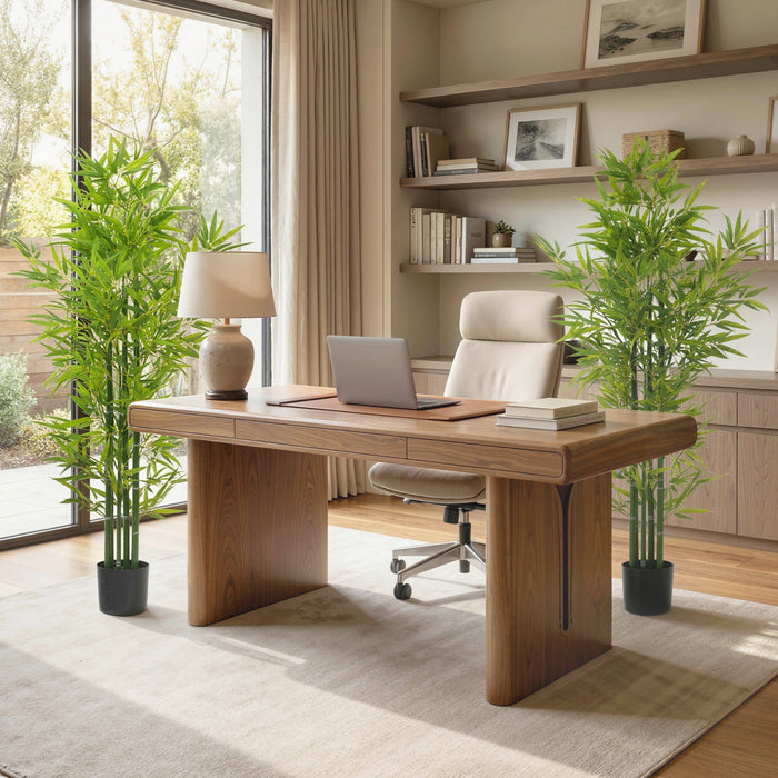 HOMCOM Arbre artificiel en bambou 5' , Plante artificielle en pot, Lot de 2