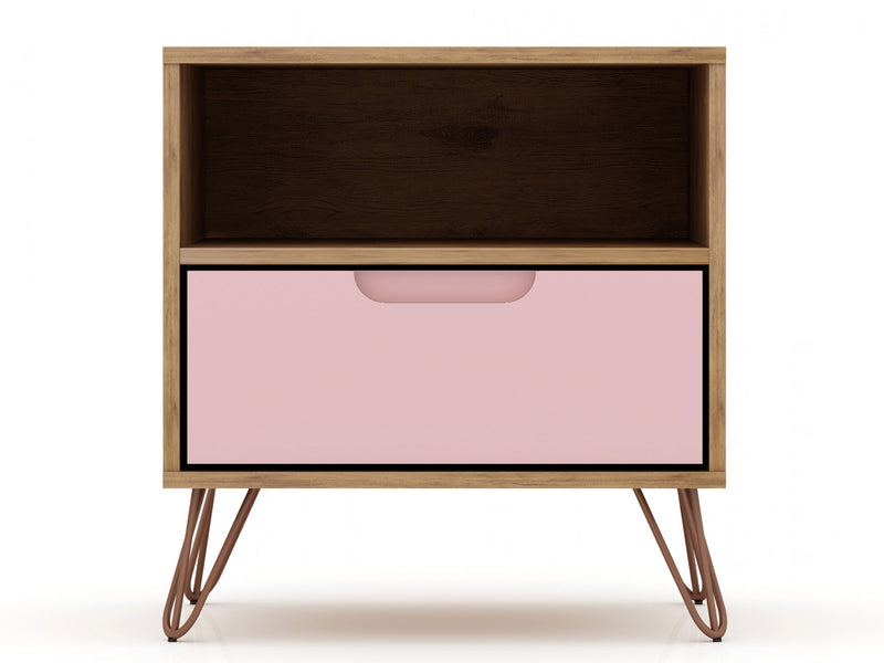 Table de nuit Rockefeller Mid-Century Modern 20\" en rose (1 tiroir) - Lot de 2