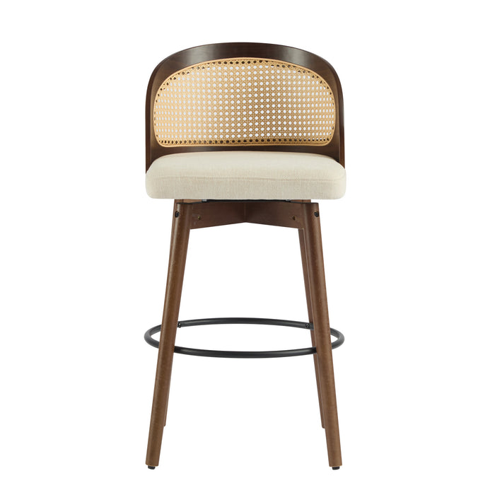 Calvin – Lot de 2 tabourets de bar de hauteur comptoir pivotants pour interieur avec dossier ergonomique, finition noyer