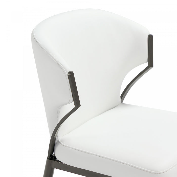 Chaise de salle a manger moderne en cuir vegetalien et metal Kirsten, blanche - Lot de 4