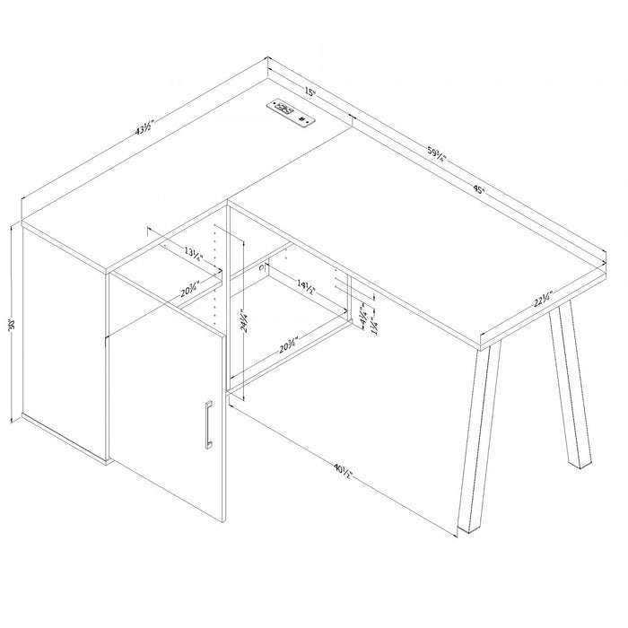 Bureau d’ordinateur en forme de L Zolten avec multiprise - chêne gris