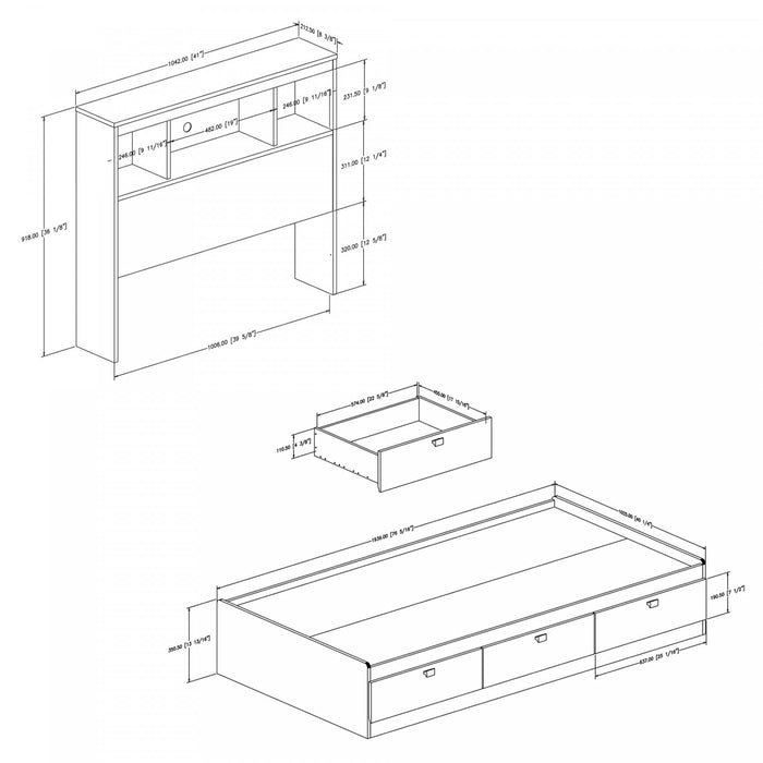 Spark Ensemble Lit Matelot Et Tete De Lit Bibliotheque - Blanc Solide