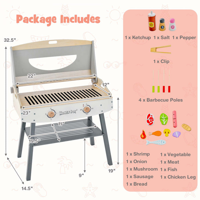 Ensemble De Barbecue De Jeu En Bois Pour Enfants, Barbecue Jouet Bbq Avec 17 Ustensiles De Grill En Bois Et Nourriture De Jeu, 4 Pieds En Bois Massif, Jeu De Cuisine D'imitation Pour Usage Interieur Et Exterieur, Cadeau Pour Garcons Et Filles De Plus De 3 Ans