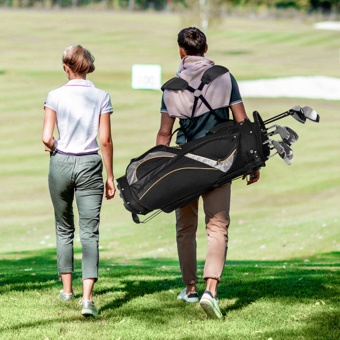 Support De Golf Costway, Sac Pour 8 Clubs De Golf, Organiseur De Transport Separateur, Poches De Rangement, Noir