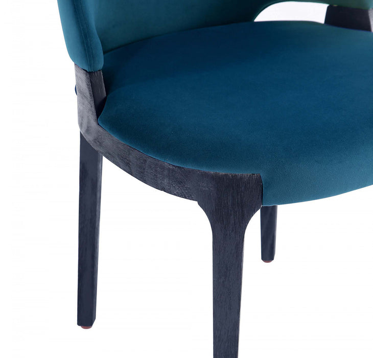 Chaise de salle a manger moderne en bois Kara avec revetement bleu - Lot de 2