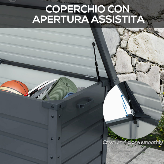 Outsunny Coffre de Jardin, Bac de Rangement avec Serrure, Gris