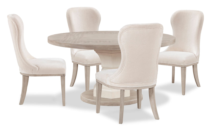 Ensemble de salle à manger Corsa 5 pièces avec table et 4 chaises - chêne blanc antique et gris clair 