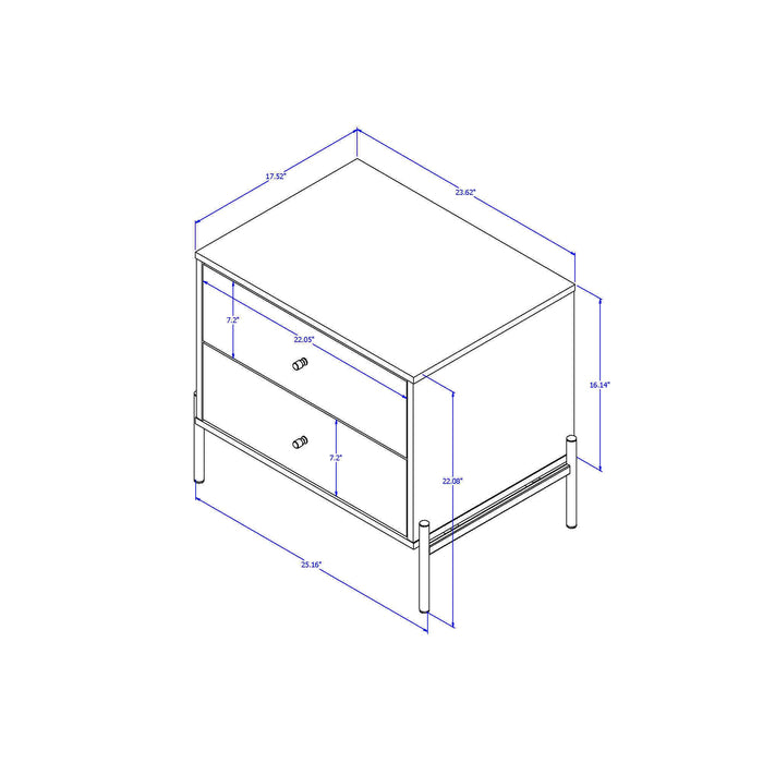 Table de nuit Jasper de Manhattan Comfort avec pattes en acier doré - blanc lustré