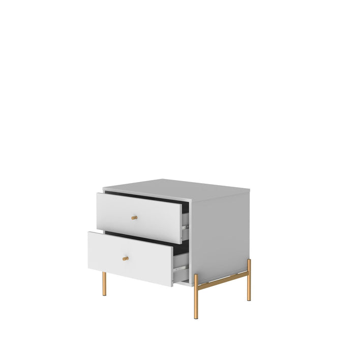 Table de nuit Jasper de Manhattan Comfort avec pattes en acier doré - blanc lustré