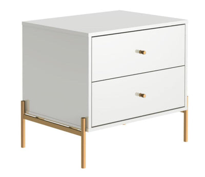 Manhattan Comfort Jasper Nightstand with Steel Gold Legs - White Gloss|Table de nuit Jasper de Manhattan Comfort avec pattes en acier doré - blanc lustré