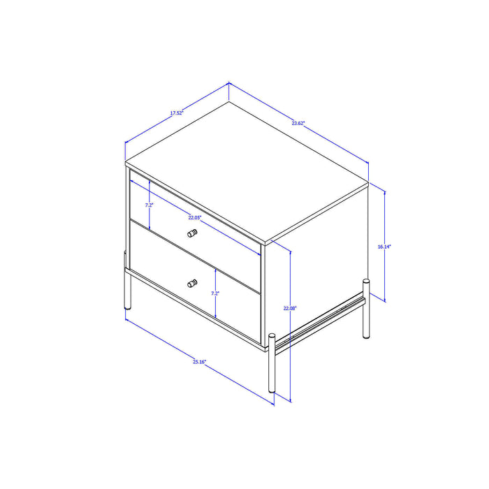 Table de nuit Jasper de Manhattan Comfort avec pattes en acier doré - blanc cassé mat