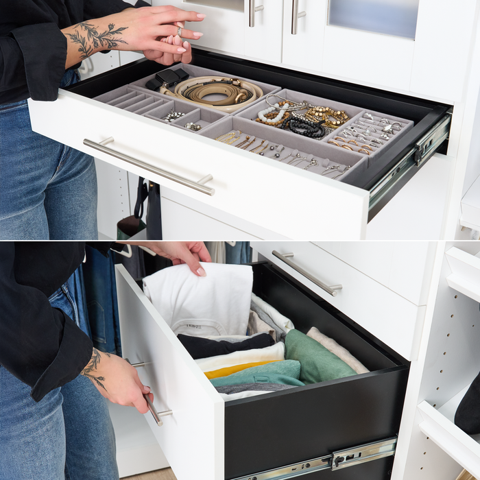 Système de tour garde-robe et pièce-penderie modulaire Florence de Bestar de 25 po avec éclairage à DEL, tablettes et 4 tiroirs de style lisse - blanche