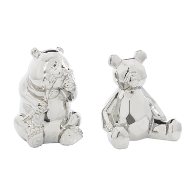 Ceramic 8" Silver Bear Sculpture - Set of 2|Sculpture d'ours argenté de 8 po en céramique - ensemble de 2