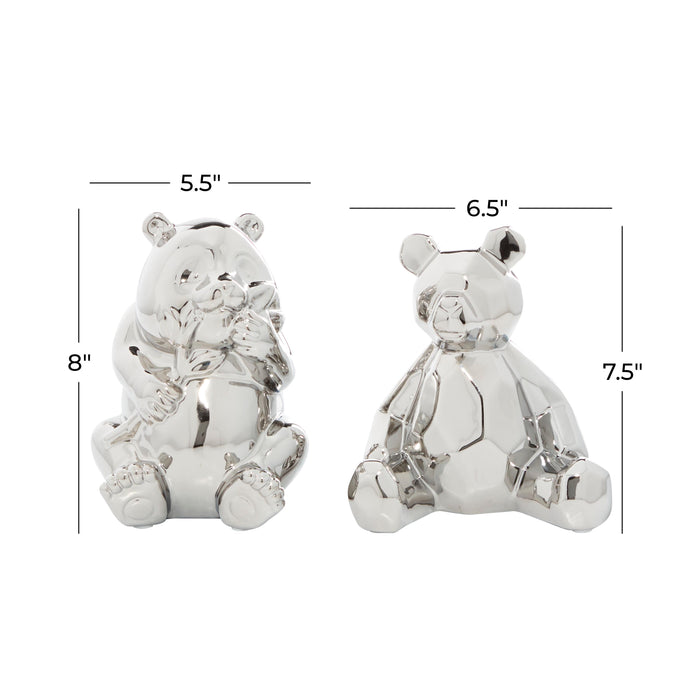 Sculpture d'ours argenté de 8 po en céramique - ensemble de 2