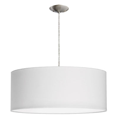 Dainolite 3 Light Drum Pendant 22" Dia Satin Chrome Finish White Shade/Diffuser Lamp|Luminaire suspendu de Dainolite de 22 po de diamètre avec abat-jour cylindrique blanc qui diffuse la lumière, fini chromé satiné et 3 ampoules
