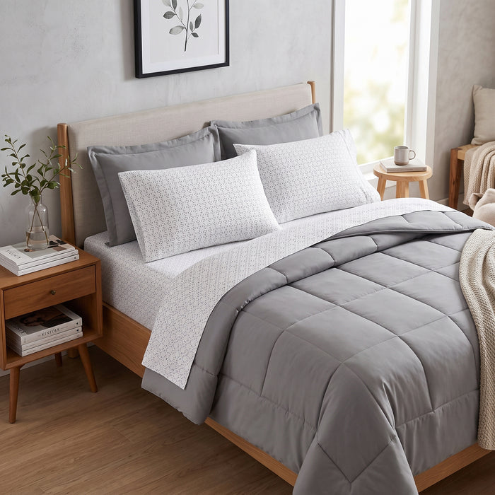 Ensemble Douillette Reversible 7 Morceaux pour Lit Double