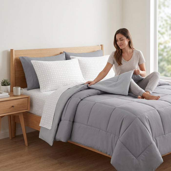 Ensemble Douillette Reversible 7 Morceaux pour Lit Double