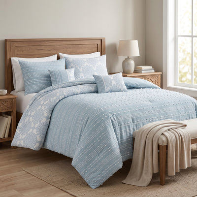 Isabelle 5-Piece Reversible Clipped Jacquard Comforter Set, Double/Queen  | Ensemble Douillette Reversible 5 Morceaux Isabelle, Double/Queen