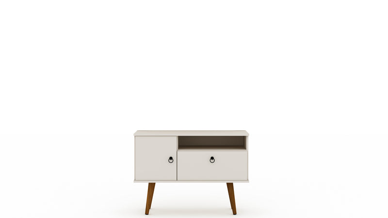 Meuble pour téléviseur Tribeca de Manhattan Comfort de 35,43 po de style moderne du milieu du 20e siècle avec pattes en bois massif - blanc cassé