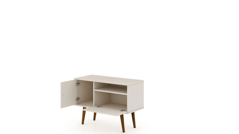 Meuble pour téléviseur Tribeca de Manhattan Comfort de 35,43 po de style moderne du milieu du 20e siècle avec pattes en bois massif - blanc cassé