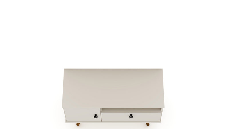 Meuble pour téléviseur Tribeca de Manhattan Comfort de 35,43 po de style moderne du milieu du 20e siècle avec pattes en bois massif - blanc cassé