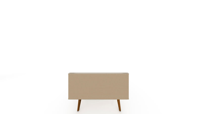Meuble pour téléviseur Tribeca de Manhattan Comfort de 35,43 po de style moderne du milieu du 20e siècle avec pattes en bois massif - blanc cassé
