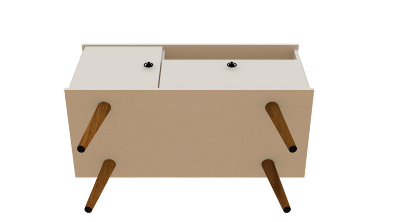 Meuble pour téléviseur Tribeca de Manhattan Comfort de 35,43 po de style moderne du milieu du 20e siècle avec pattes en bois massif - blanc cassé