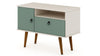 Meuble pour téléviseur Tribeca de Manhattan Comfort de 35,43 po de style moderne du milieu du 20e siècle avec pattes en bois massif - blanc cassé et vert menthe