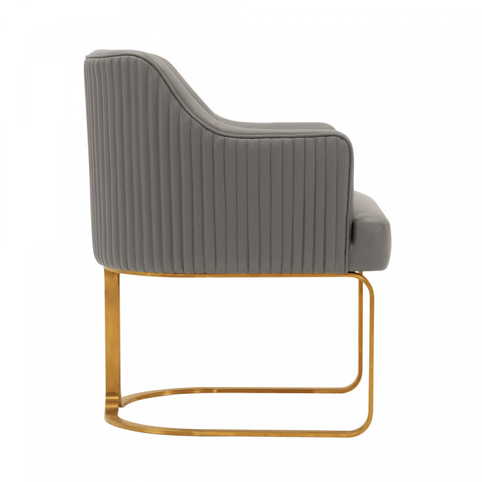 Chaise de salle a manger moderne en bois et cuir vegetalien Raya en taupe - Lot de 2