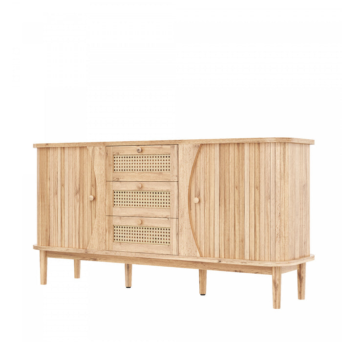 James 55.3\" Cabinet Moderne Minimaliste en Bois avec Portes Coulissantes et Etageres Ajustables, Naturel