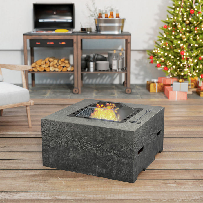 Outsunny Foyer Carre Avec Tisonnier, Cheminee Avec Couvercle Grillage, Gris