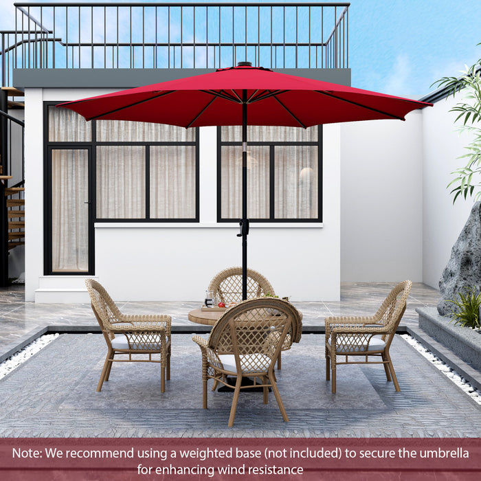 Costway Parasol de table de patio 10 FT avec 112 LED solaire, inclinaison avec manivelle, exterieur couleur vin