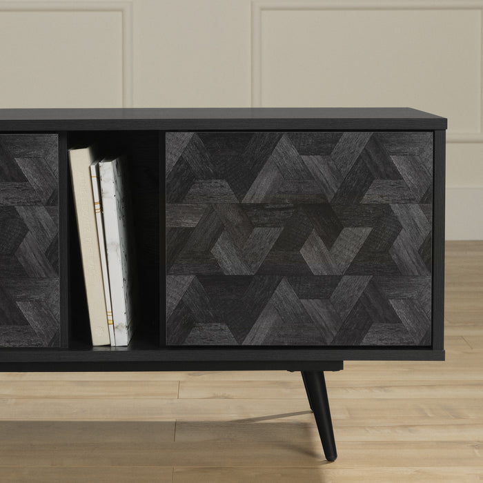 Meuble pour téléviseur Oxford de 71 po avec portes - chêne noir et gris foncé