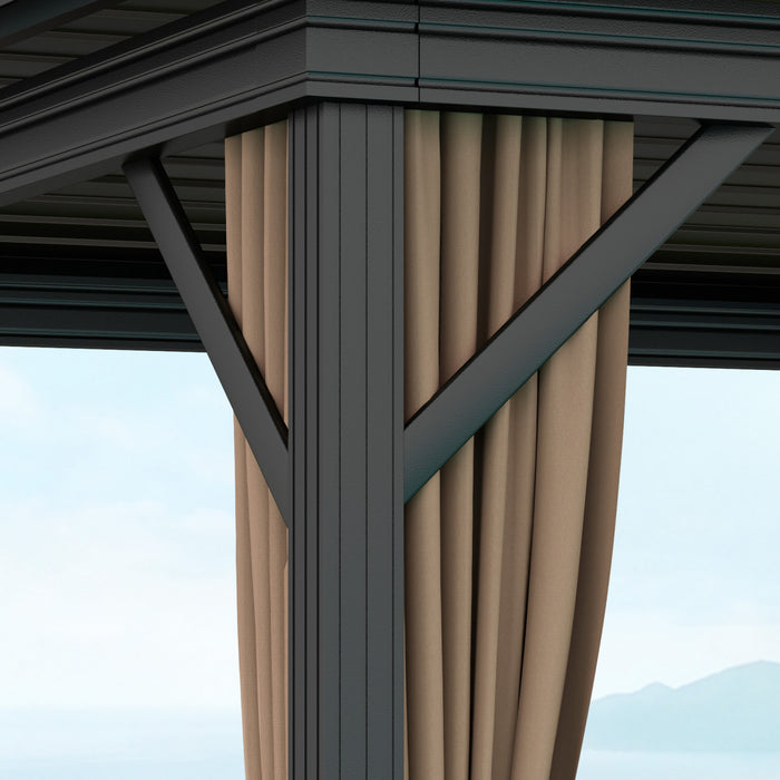 Outsunny Gazebo Exterieur En Aluminium A Toit Rigide 10x10 Pi, Brun Fonce
